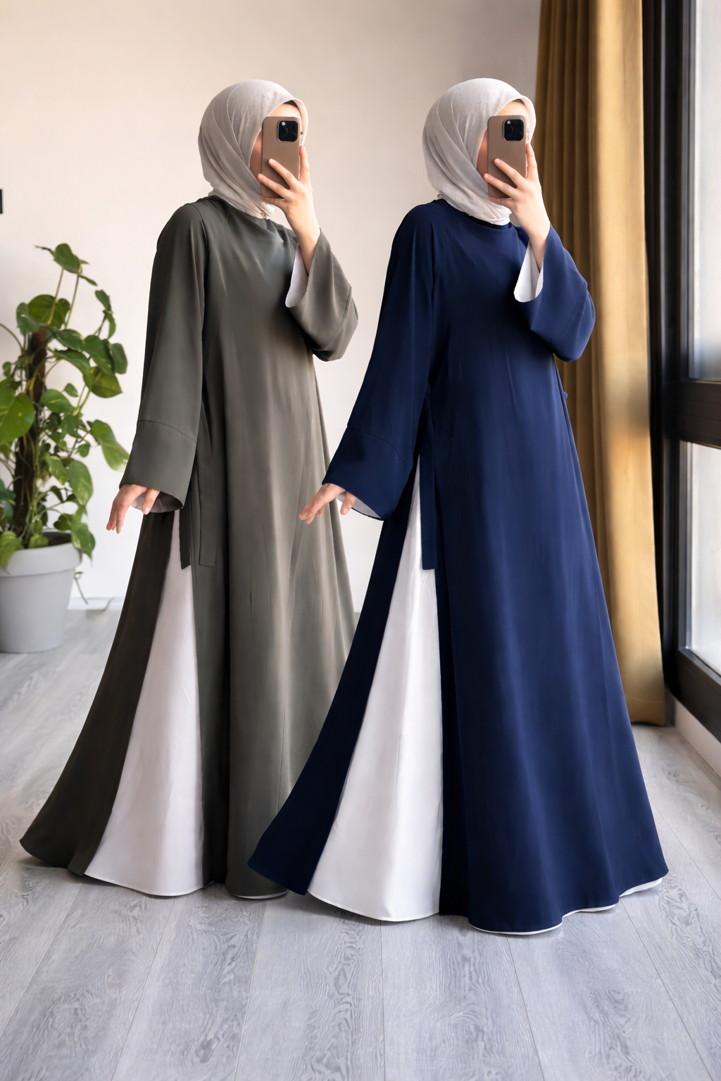 Yara – Abaya bicolore fluide et élégante