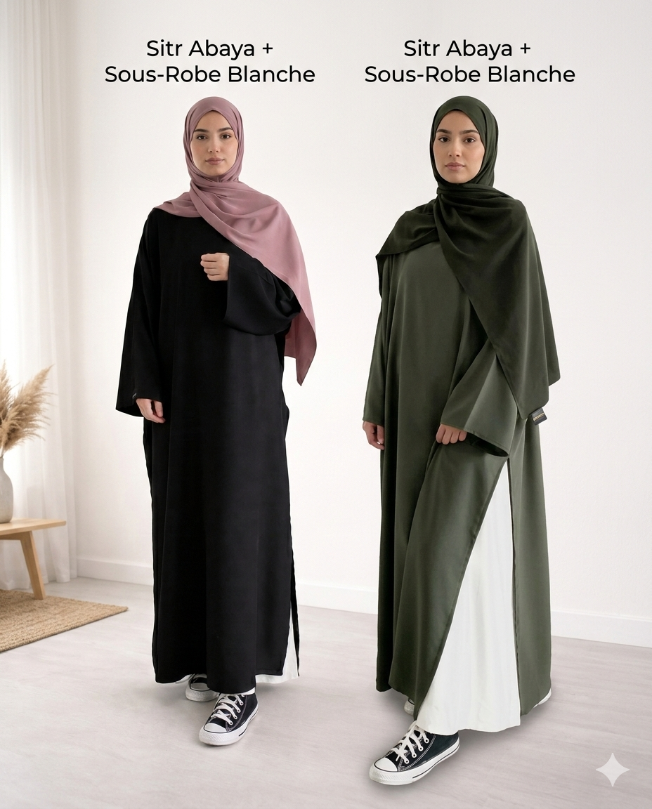 Sitr abaya + Sous-Robe Blanche