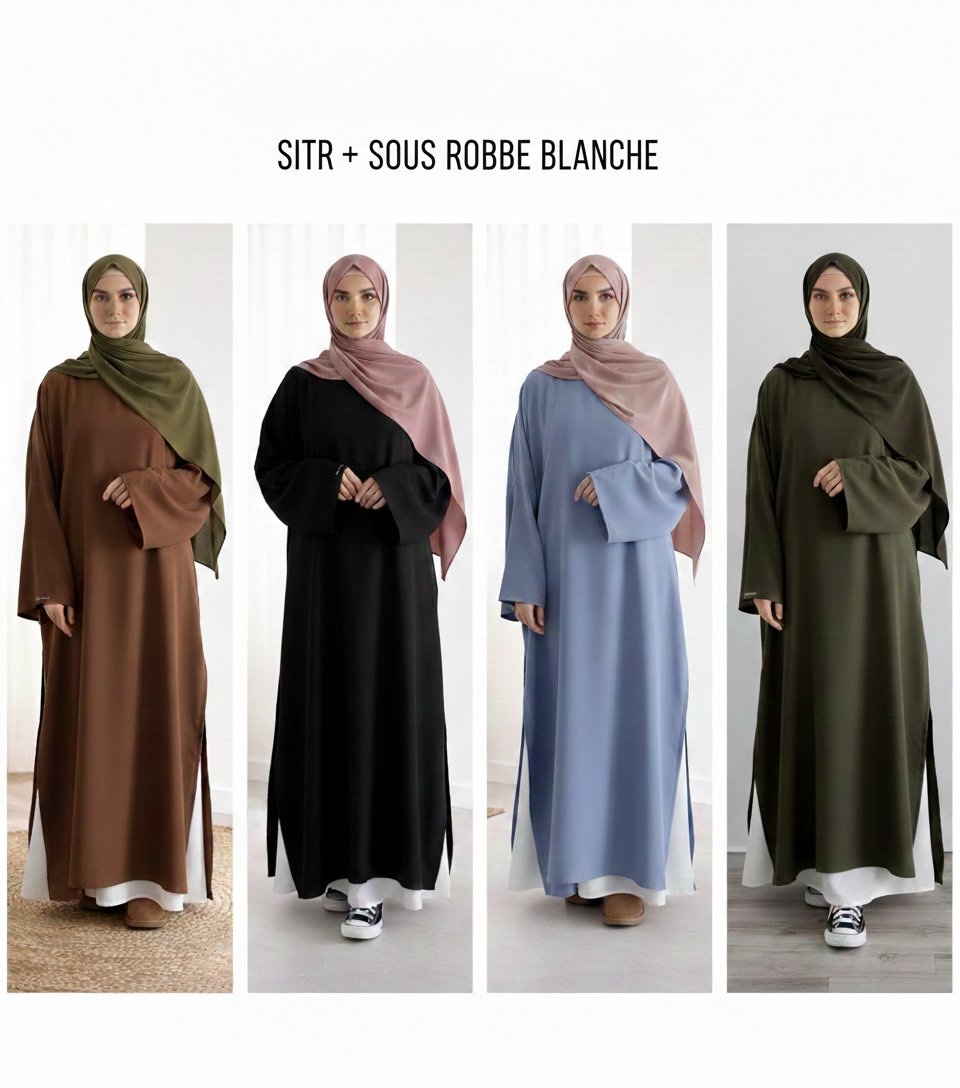 Sitr abaya + Sous-Robe Blanche